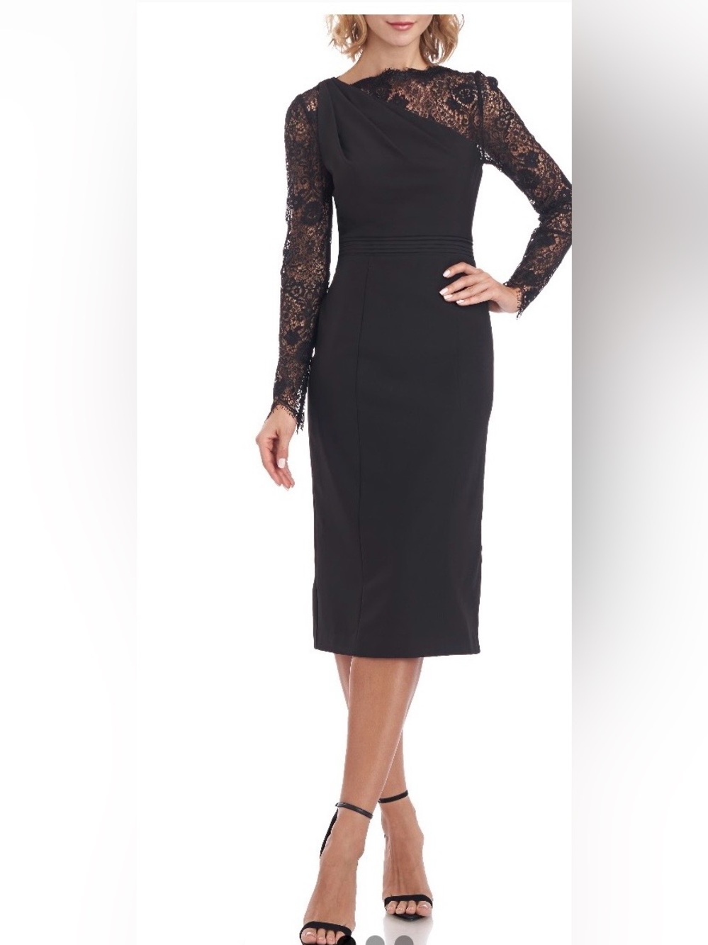JS Collections Black Lace Long Sleeve Cocktail Dress Size 14 NWT
